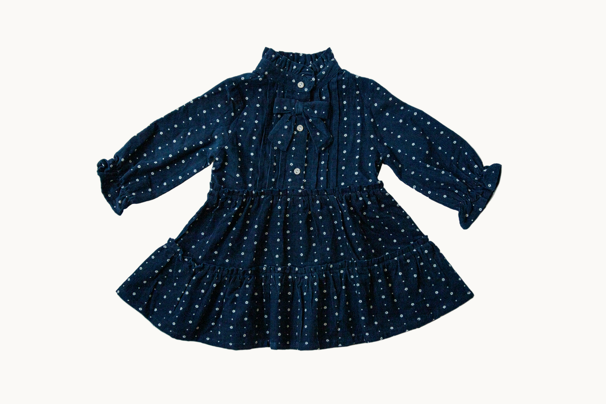 Navy Blue Bow Full Sleeve Dress