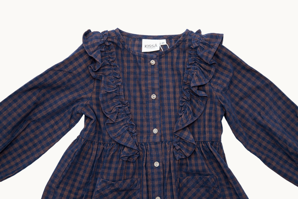 Blue and Brown Check Full Sleeve Dress