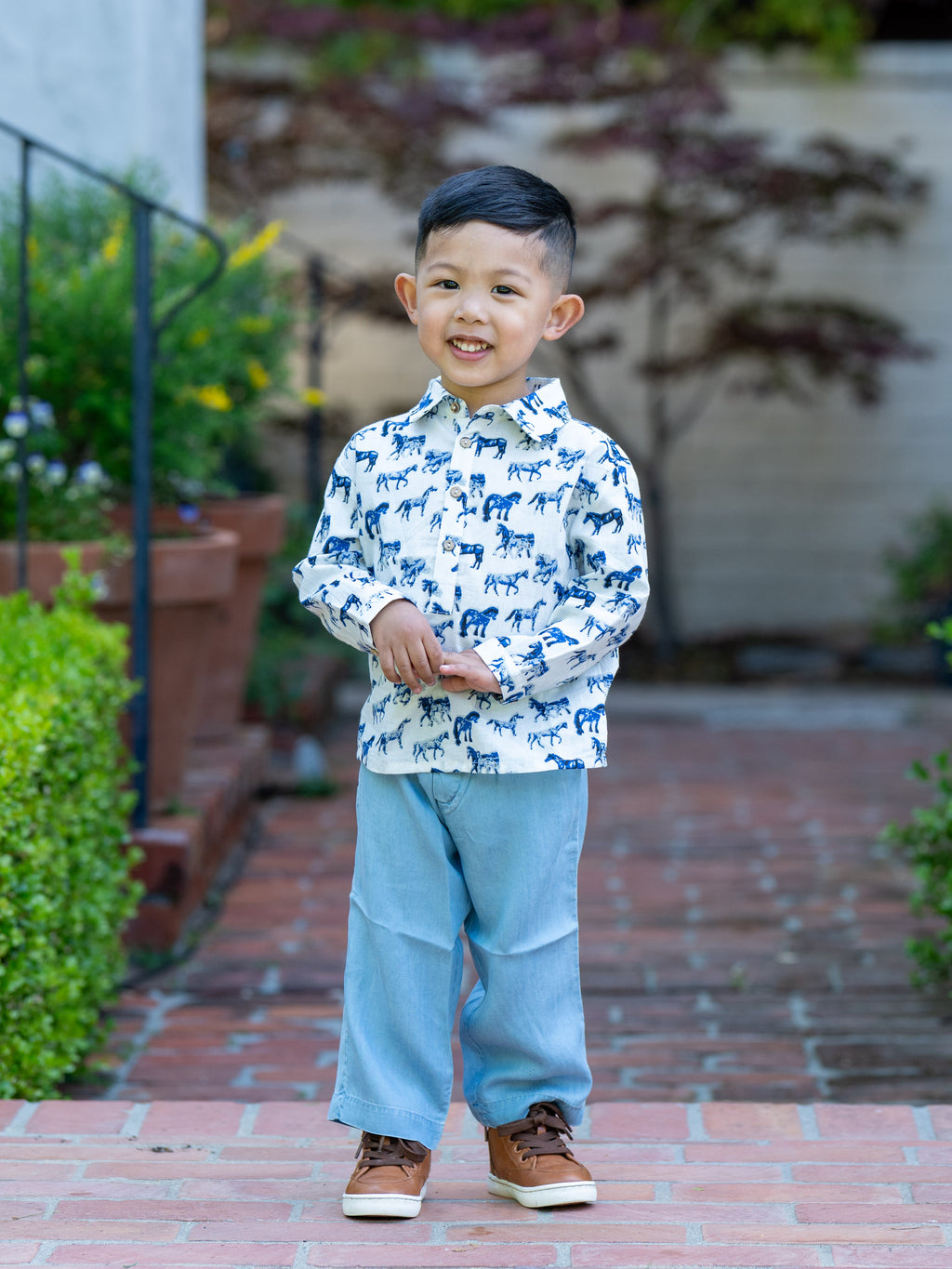Horse Print Blue Shirt