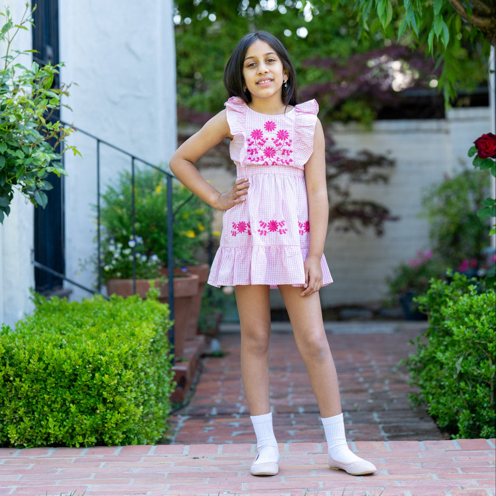 Pink Check Ruffle Dress