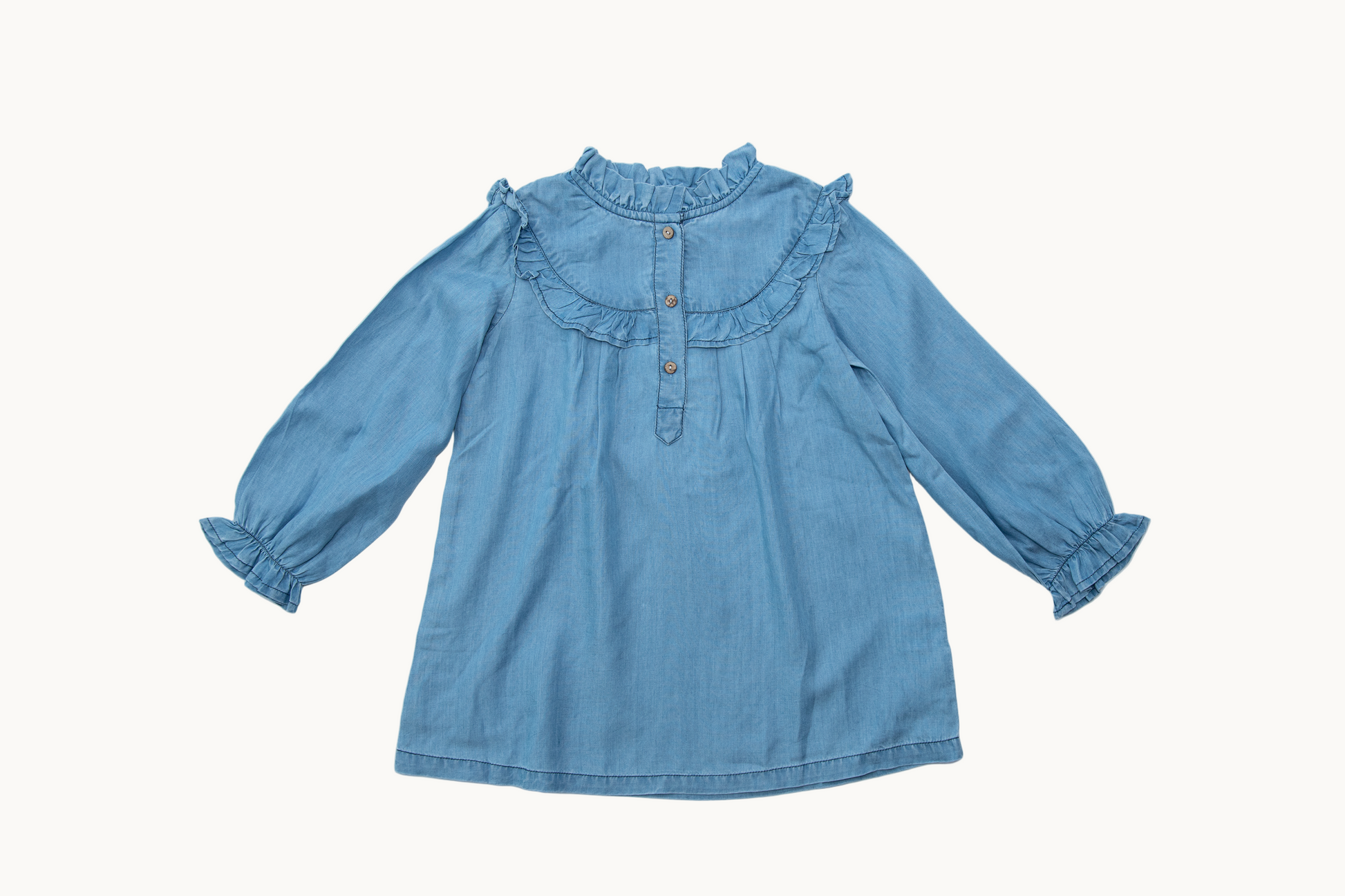 Blue Denim Full Sleeve Ruffle Dress
