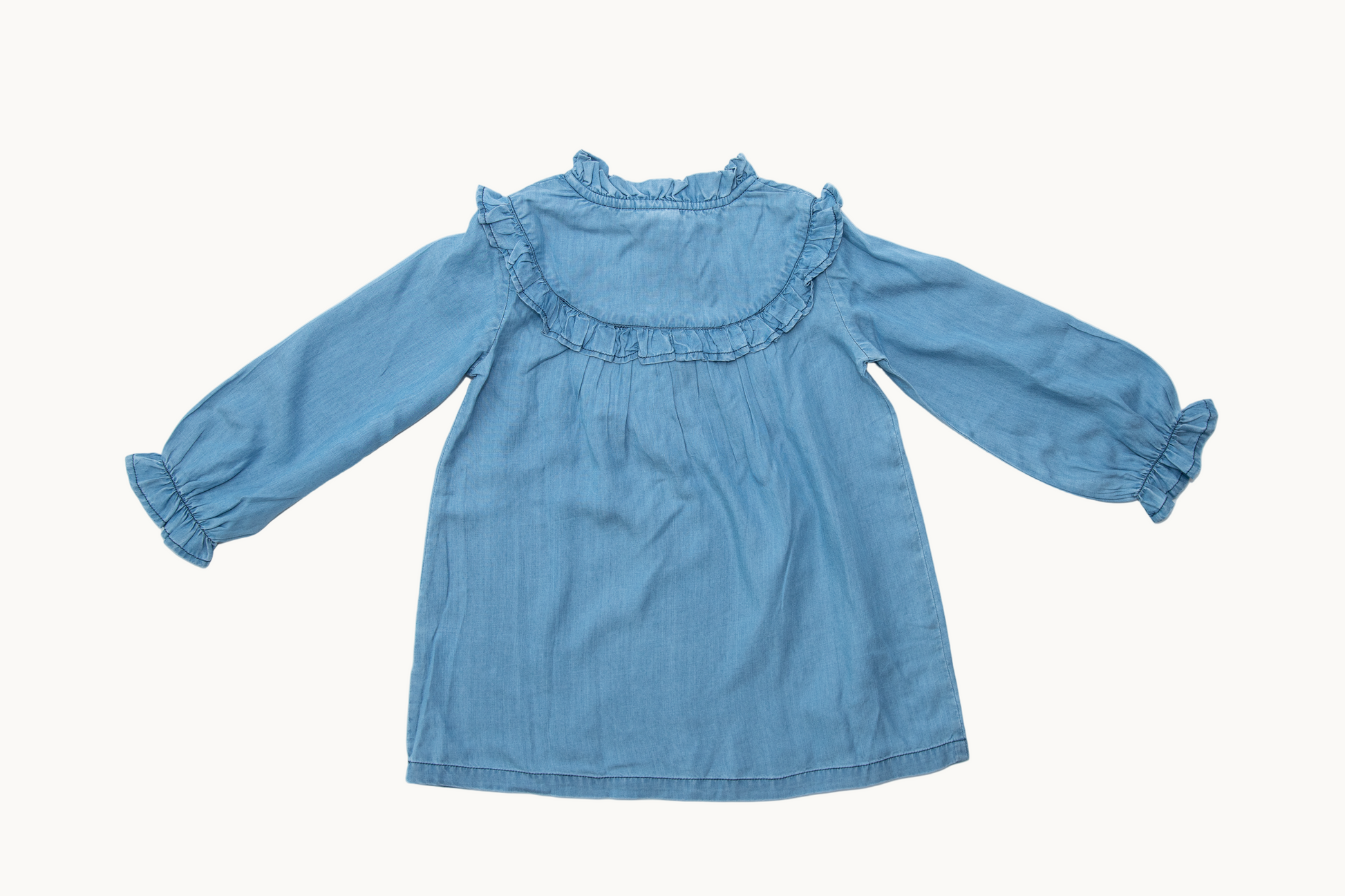 Blue Denim Full Sleeve Ruffle Dress