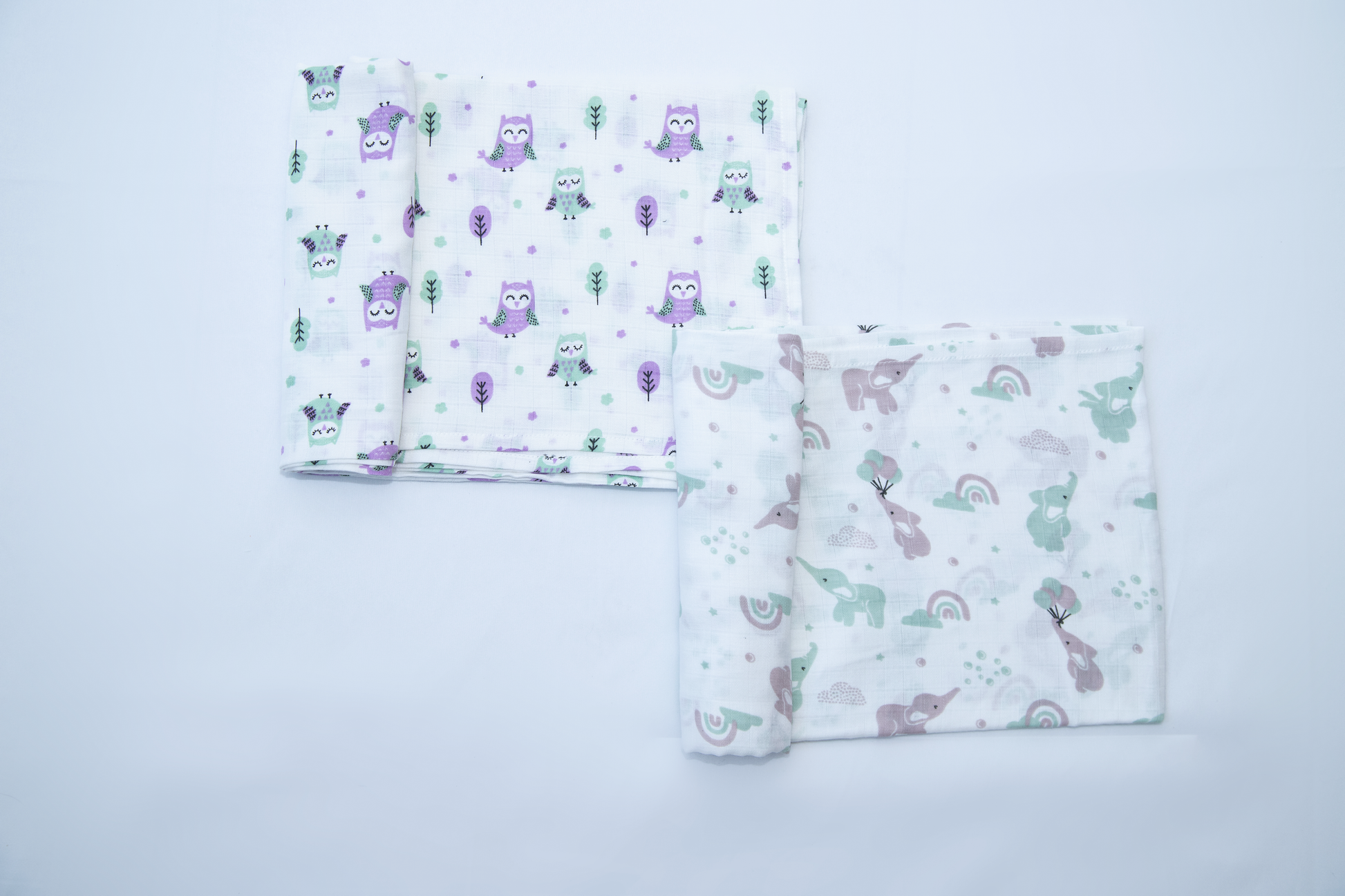 Aloe Vera Swaddles 2 pack - Gentle Owl and Elephant prints - First Time in the US