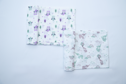Aloe Vera Swaddles 2 pack - Gentle Owl and Elephant prints - First Time in the US