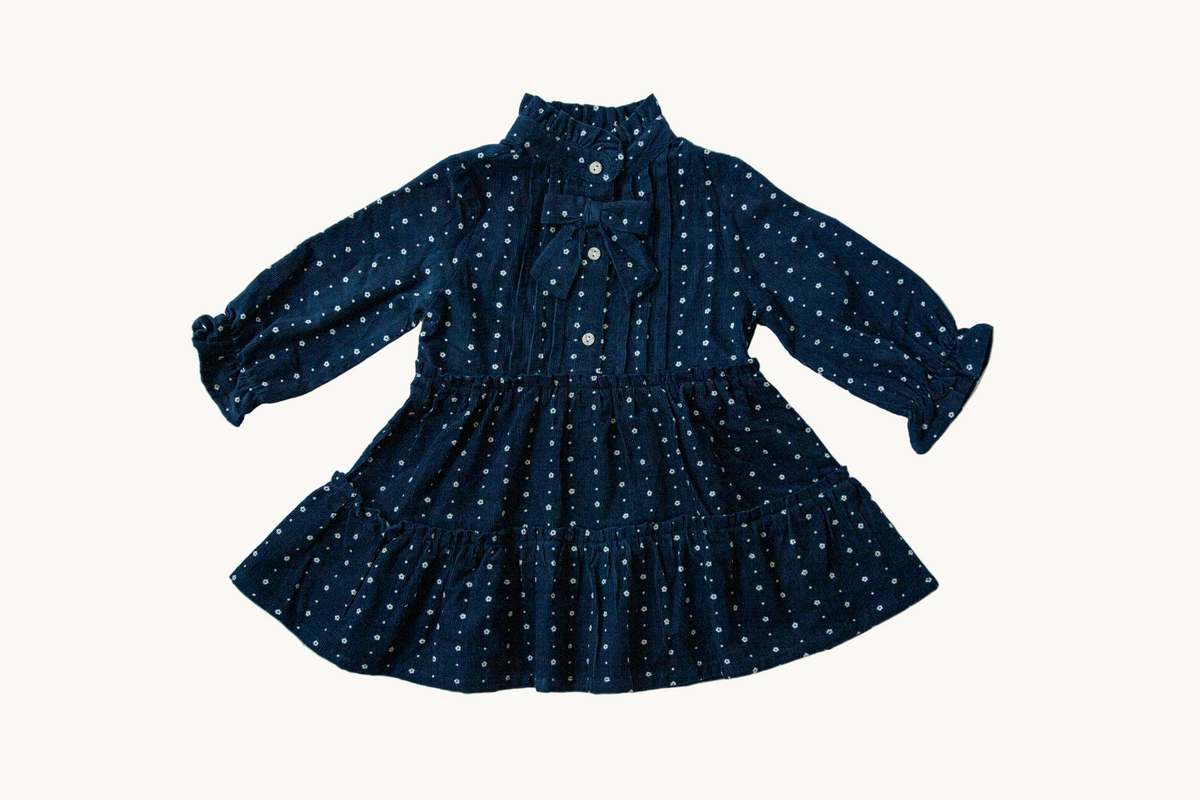 Navy Blue Bow Full Sleeve Dress